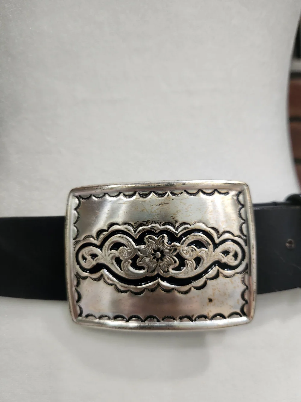 Silpada Genuine Italian Leather Black | Engraved Silver Buckle | L